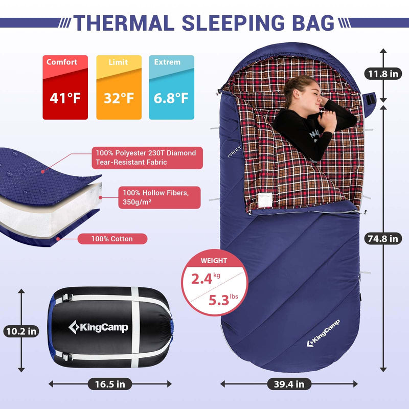 Load image into Gallery viewer, KingCamp FREESPACE 350 Flannel Sleeping Bag-Envelope With Hood
