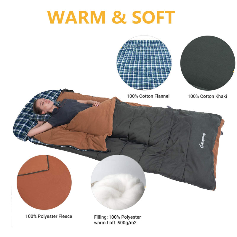 Load image into Gallery viewer, KingCamp FOREST PLUS 500 3 in 1 Flannel Sleeping Bag
