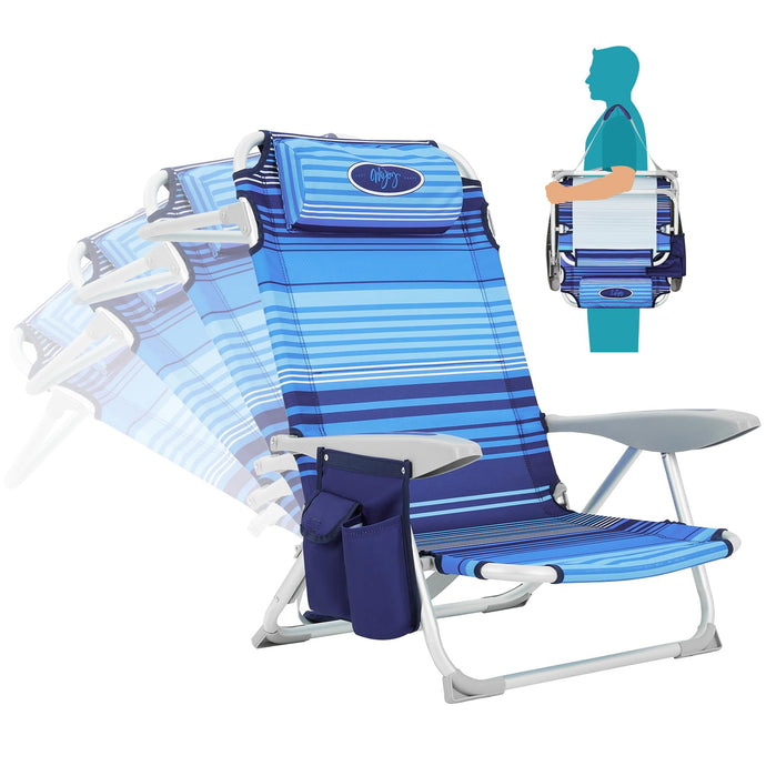 WEJOY Adjustable Beach Chair with Cup Holder and Padded Headrest