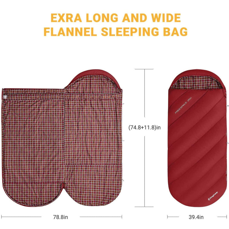 Load image into Gallery viewer, KingCamp FREESPACE 250 3-Season Plus Size Flannel Sleeping Bag
