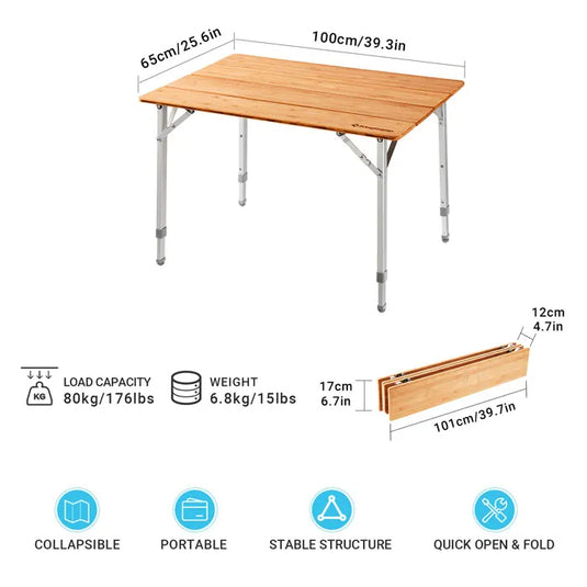 KingCamp BAMBOO 10065 4-Folding Bamboo Table L